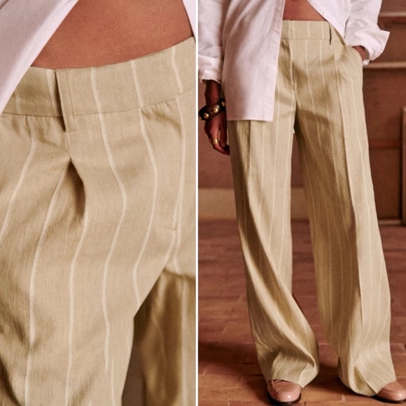 Sezane Rodriguo Linen Trouser Pleated Wide Leg Pants Tan Cream EU 34 US 4 - Picture 16 of 17